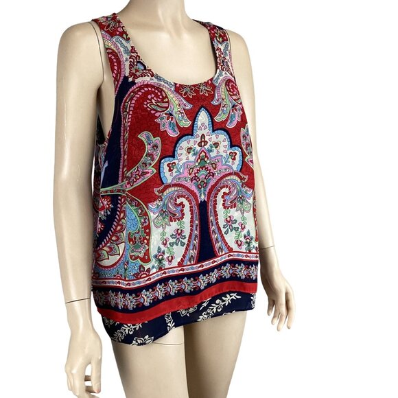 Bila Top Size Medium Double Layered Tank Chic Sleeveless Paisley Floral Print - Picture 3 of 7
